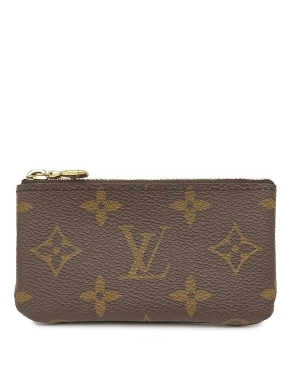 Louis Vuitton Coin Purse Pochette Cles Monogram Canvas Gold Brown Key with Chain
